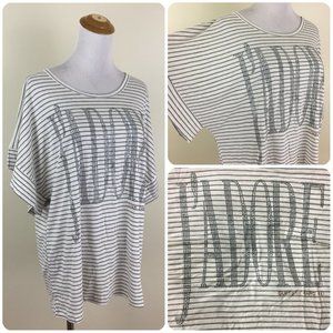 NWT GUESS by MARCIANO Short Sleeve Striped Silver Rhinestone J'ADORE Shirt Top